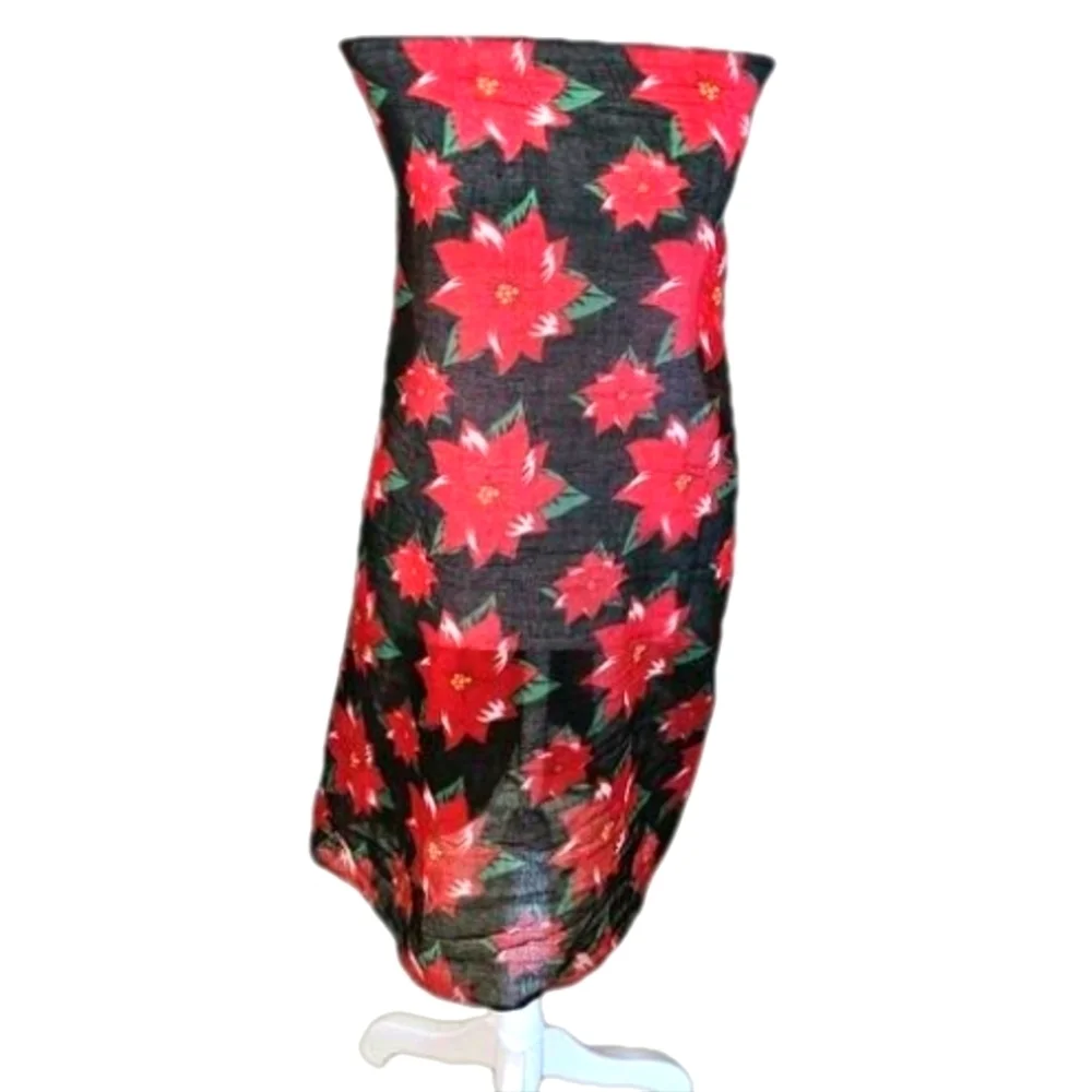 Infinite Scarf Holiday Poinsettia Floral Black and Red Wrap